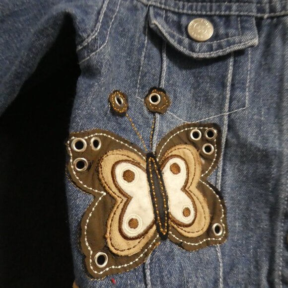 NANETTE | 12 months | Snap Button Closure Denim Jacket W/ Butterfly & Flowers - Picture 6 of 16